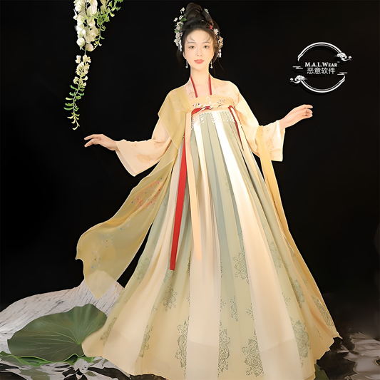 MALWear Hanfu Tang Dynasty White Leaf Dress