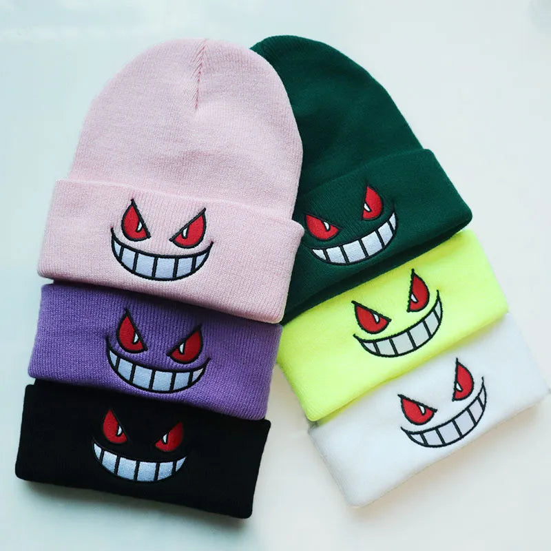 Gengar Pokemon Inspired  Embroidered Knitted Beanie