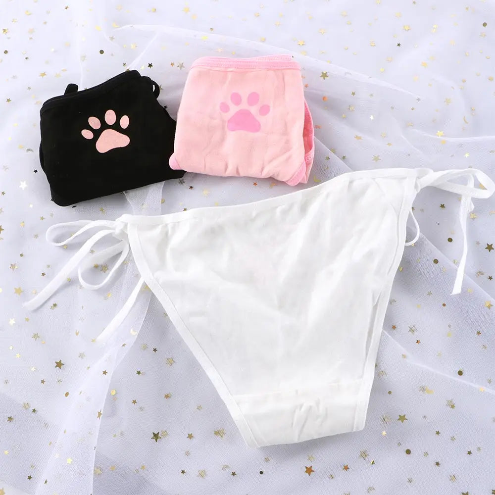 MALWear's Paw Print Hentai Panties in White - Embrace purity and elegance with our pristine white hue. Redefine fashion with these unique Asian-inspired panties. Buy yours today!"