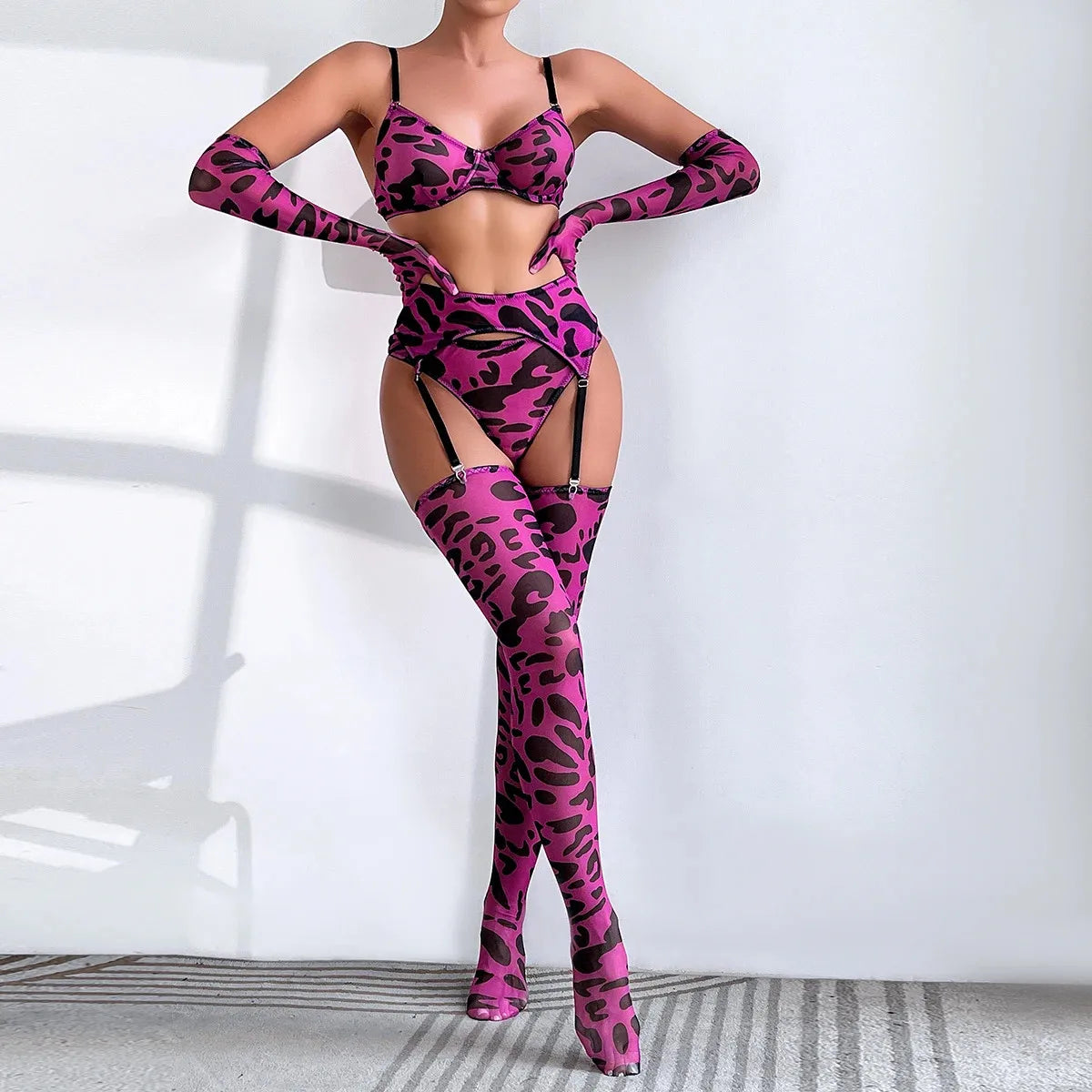 "Royal pink and black Elegance: MALWear Hentai Leopard Lingerie Attire – Dive into sophistication with this regal blue lingerie, a symbol of tradition and contemporary style. Elevate your wardrobe, shop now."