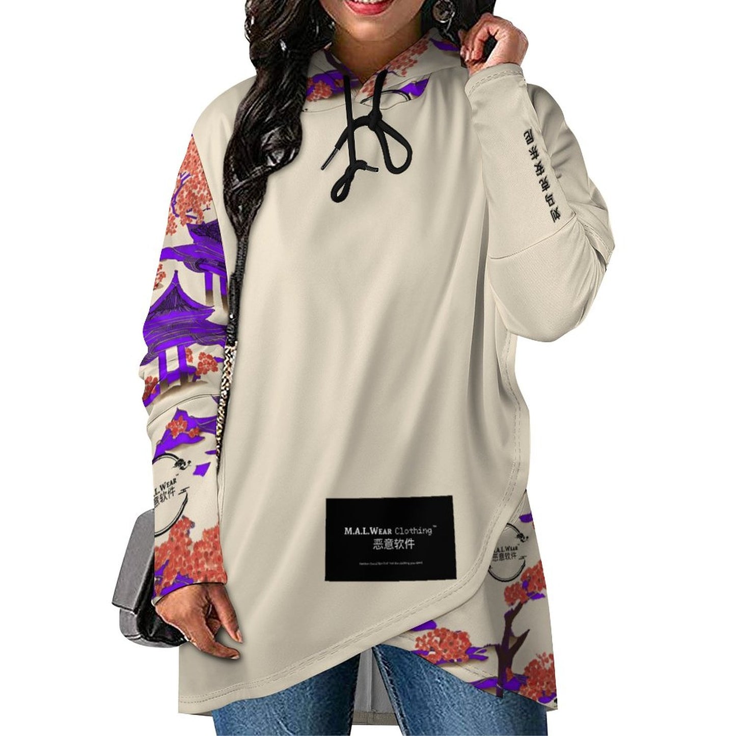 MALWear Pink Pagoda Forest West Asia Hem Hoodie