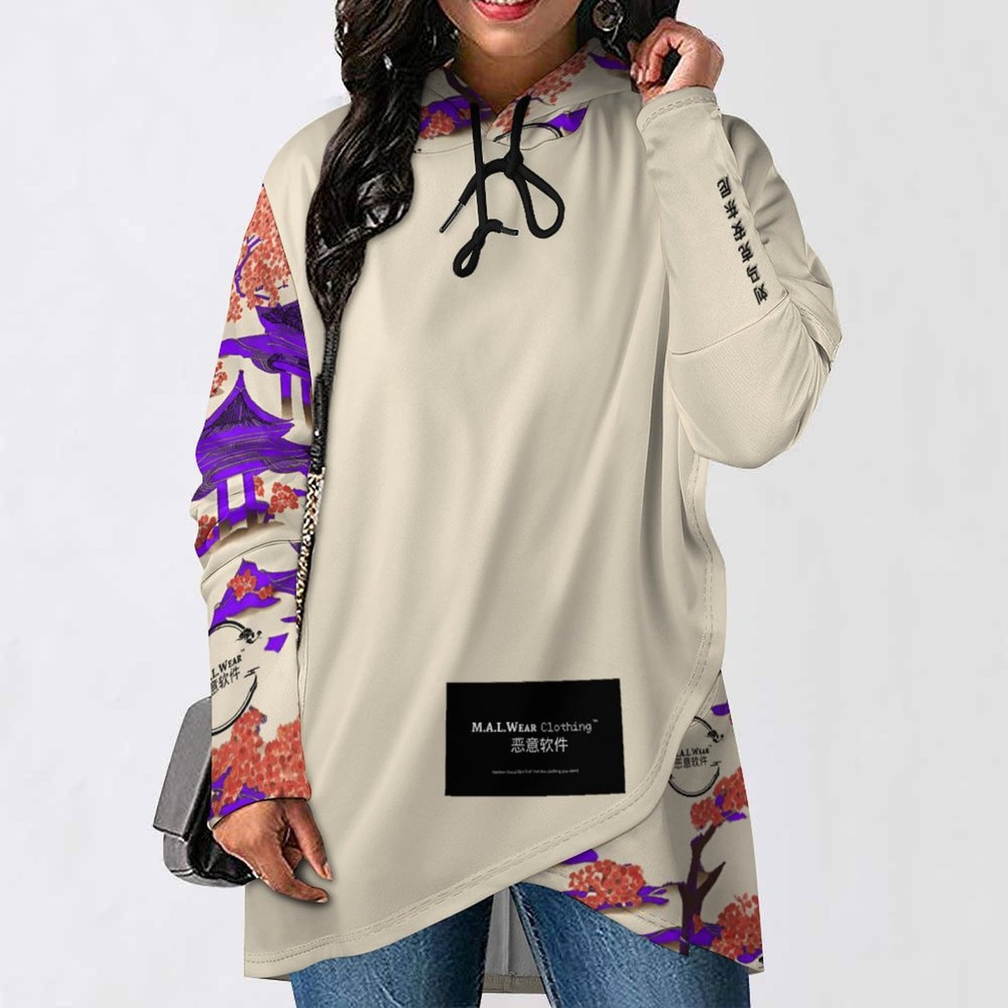 MALWear Pink Pagoda Forest West Asia Hem Hoodie