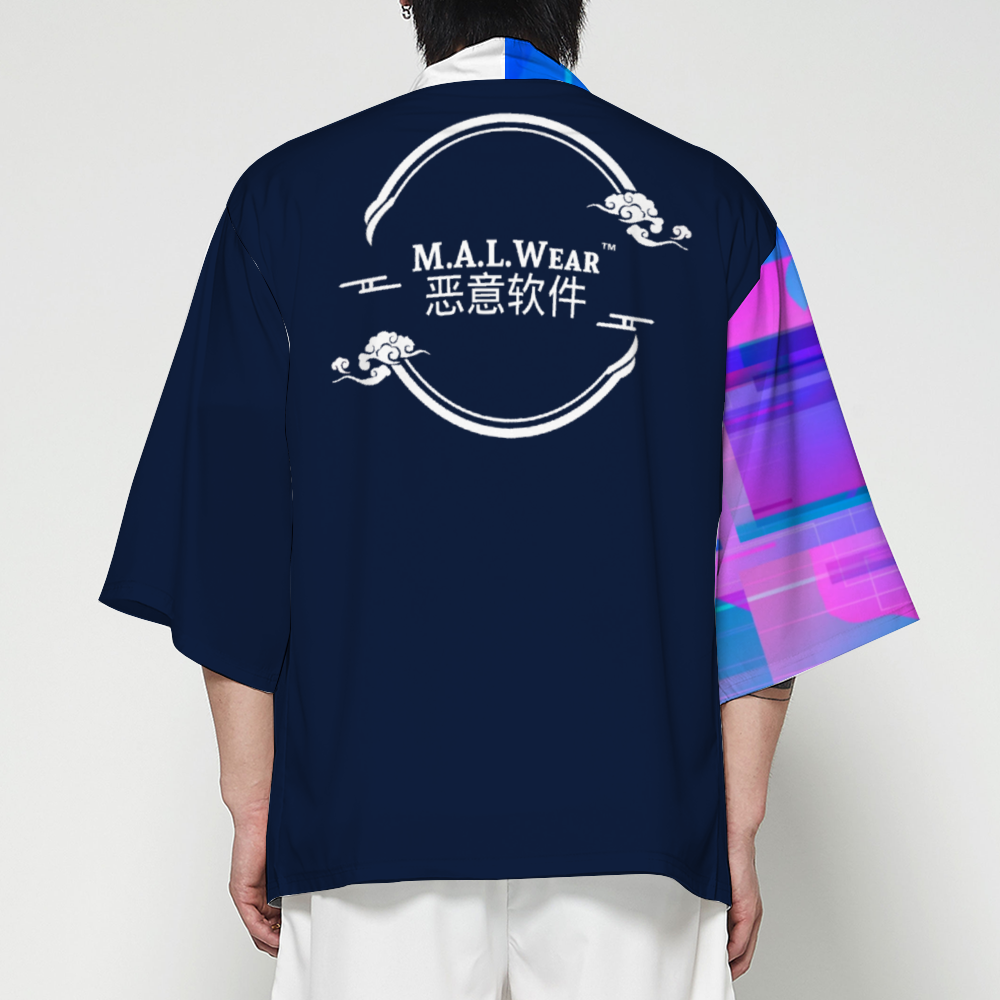  "Explore the allure of Dropped Screen Glitch Short Kimono in vibrant hues: Blossom Pink, Midnight Black, Royal Blue, and Ivory White. Elevate your style with our meticulously crafted front and back images. Unleash timeless fashion with MALWear Clothing®. Shop now!"