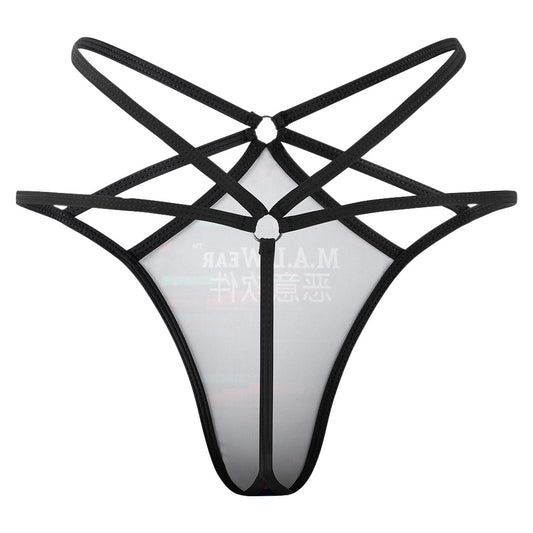"Back view of the CyberCrime Thong from MALWear Clothing®, revealing stunning details and bold patterns. Experience sophistication and cultural richness in this contemporary fashion piece."