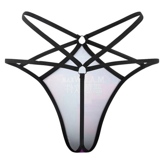 "Discover the Back View of MALWear Clothing®'s Dropped Screen Glitch Thong: Blend of innovation and tradition, experience high-end fashion that embodies Asian heritage. Shop now!"