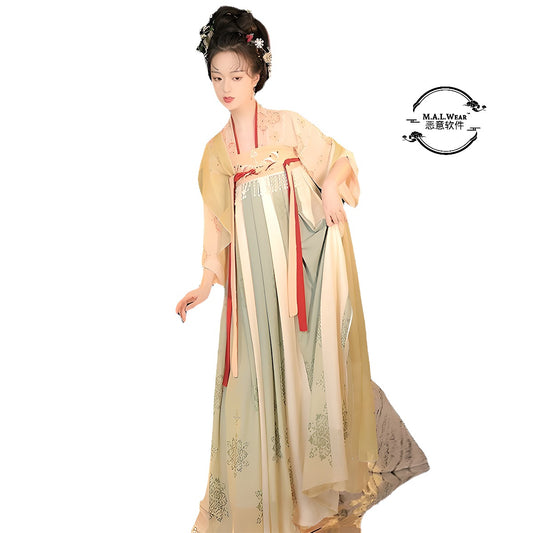 MALWear Hanfu Tang Dynasty White Leaf Dress