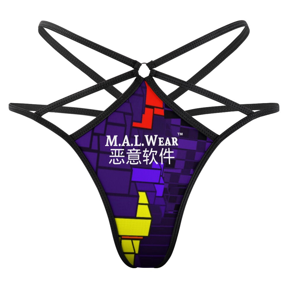  For the front: "Video Game Glitch Thong - Front View - Bold Colors, Gaming Inspiration, Trendy Fashion"