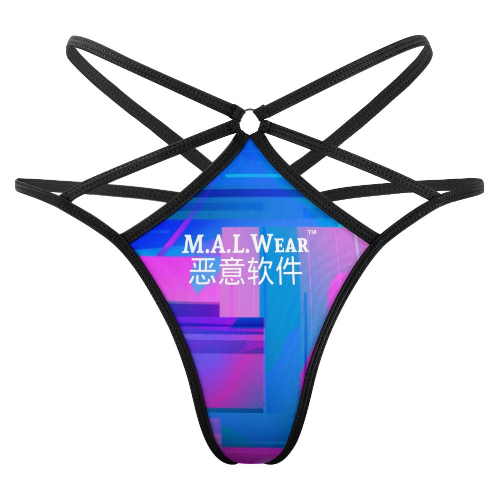  "MALWear Clothing®'s Dropped Screen Glitch Thong - Front View: Modern Asian fashion meets glitch-inspired elegance. Buy now for contemporary style rooted in tradition.